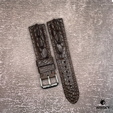 Load image into Gallery viewer, #604 22/20mm Chocolate Brown Hornback Crocodile Leather Watch Strap with Brown Stitches