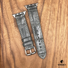 Load image into Gallery viewer, #737 (Suitable for Apple Watch) Gunmetal Grey Crocodile Belly Leather Watch Strap with Grey Stitches