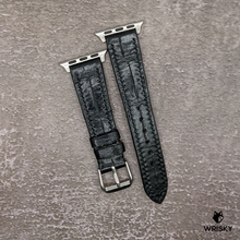 Load image into Gallery viewer, #503 (For Apple Watch) Black Crocodile Belly Leather Watch Strap with Black Stitches