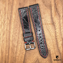 Load image into Gallery viewer, #837 (Quick Release Spring Bar) 20/18mm Black Ostrich Leg Leather Watch Strap with Red Stitches