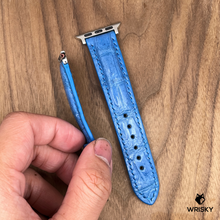 Load image into Gallery viewer, #984 (Suitable for Apple Watch) Sky Blue Crocodile Belly Leather Watch Strap with Sky Blue Stitches