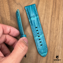 Load image into Gallery viewer, #1021 24/22mm Turquoise Crocodile Belly Leather Watch Strap with Light Blue Stitches