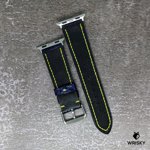 #434 (Suitable for Apple Watch) Deep Sea Blue Hornback Crocodile Leather Watch Strap with Yellow Stitch