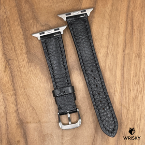 #1006 (Suitable for Apple Watch) Black Crocodile Belly Leather Watch Strap with Black Stitches