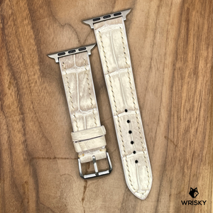 #895 (Suitable for Apple Watch) Himalayan Crocodile Belly Leather Watch Strap with Cream Stitches
