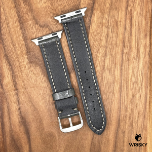 #737 (Suitable for Apple Watch) Gunmetal Grey Crocodile Belly Leather Watch Strap with Grey Stitches