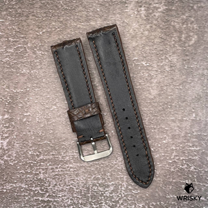 #604 22/20mm Chocolate Brown Hornback Crocodile Leather Watch Strap with Brown Stitches