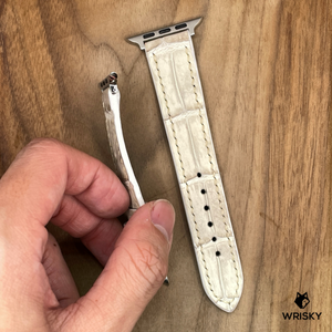 #895 (Suitable for Apple Watch) Himalayan Crocodile Belly Leather Watch Strap with Cream Stitches
