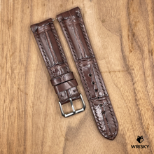 Load image into Gallery viewer, #949 (Quick Release Spring Bar) 21/18mm Dark Brown Crocodile Belly Leather Watch Strap with Brown Stitches