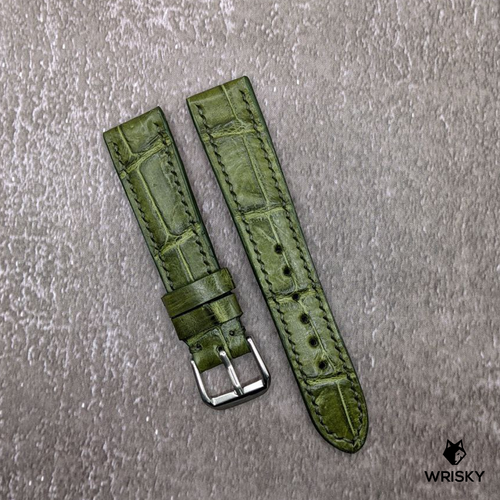 #492 19/16mm Olive Green Crocodile Belly Leather Watch Strap with Green Stitches