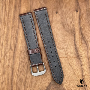 #793 (Quick Release Springbar) 18/16mm Dark Brown Crocodile Belly Leather Watch Strap with Brown Stitches