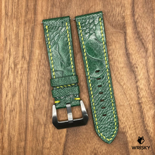 Load image into Gallery viewer, #635 24/22mm Emerald Green Ostrich Leg Leather Watch Strap with Yellow Stitch