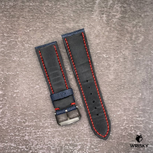 Load image into Gallery viewer, #524 22/20mm Deep Sea Blue Ostrich Leg Leather Watch Strap with Red Stitches