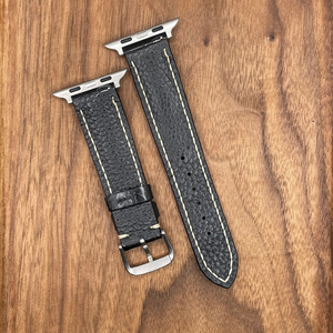 #701 (Suitable for Apple Watch) Black Crocodile Belly Leather Watch Strap with White Stitches