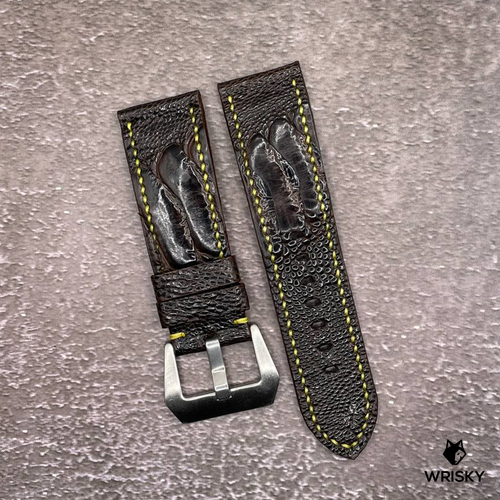 #540 24/22mm Dark Brown Ostrich Leg Leather Watch Strap with Yellow Stitches
