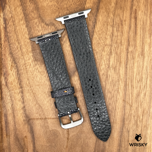 #877 (Suitable for Apple Watch) Black Stingray Leather Watch Strap