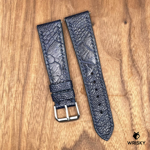 #776 (Quick Release Spring Bar) 22/18mm Deep Sea Blue Ostrich Leather Watch Strap with Blue Stitches
