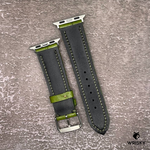#521 (For Apple Watch) Olive Green Crocodile Belly Leather Watch Strap with Olive Green Stitches