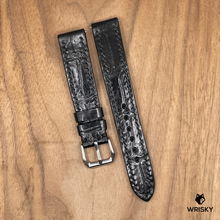 Load image into Gallery viewer, #1014 17/16mm Black Crocodile Belly Leather Watch Strap with Black Stitches
