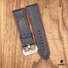 Load image into Gallery viewer, #777 24/22mm Deep Sea Blue Ostrich Leg Leather Watch Strap with Red Stitches