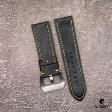 Load image into Gallery viewer, #540 24/22mm Dark Brown Ostrich Leg Leather Watch Strap with Yellow Stitches
