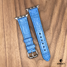 Load image into Gallery viewer, #986 (Suitable for Apple Watch) Sky Blue Crocodile Belly Leather Watch Strap with Sky Blue Stitches