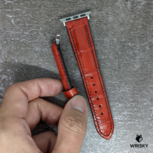 Load image into Gallery viewer, #428 (Suitable for Apple Watch) Fiery Red Crocodile Belly Leather Watch Strap with Black Stitches
