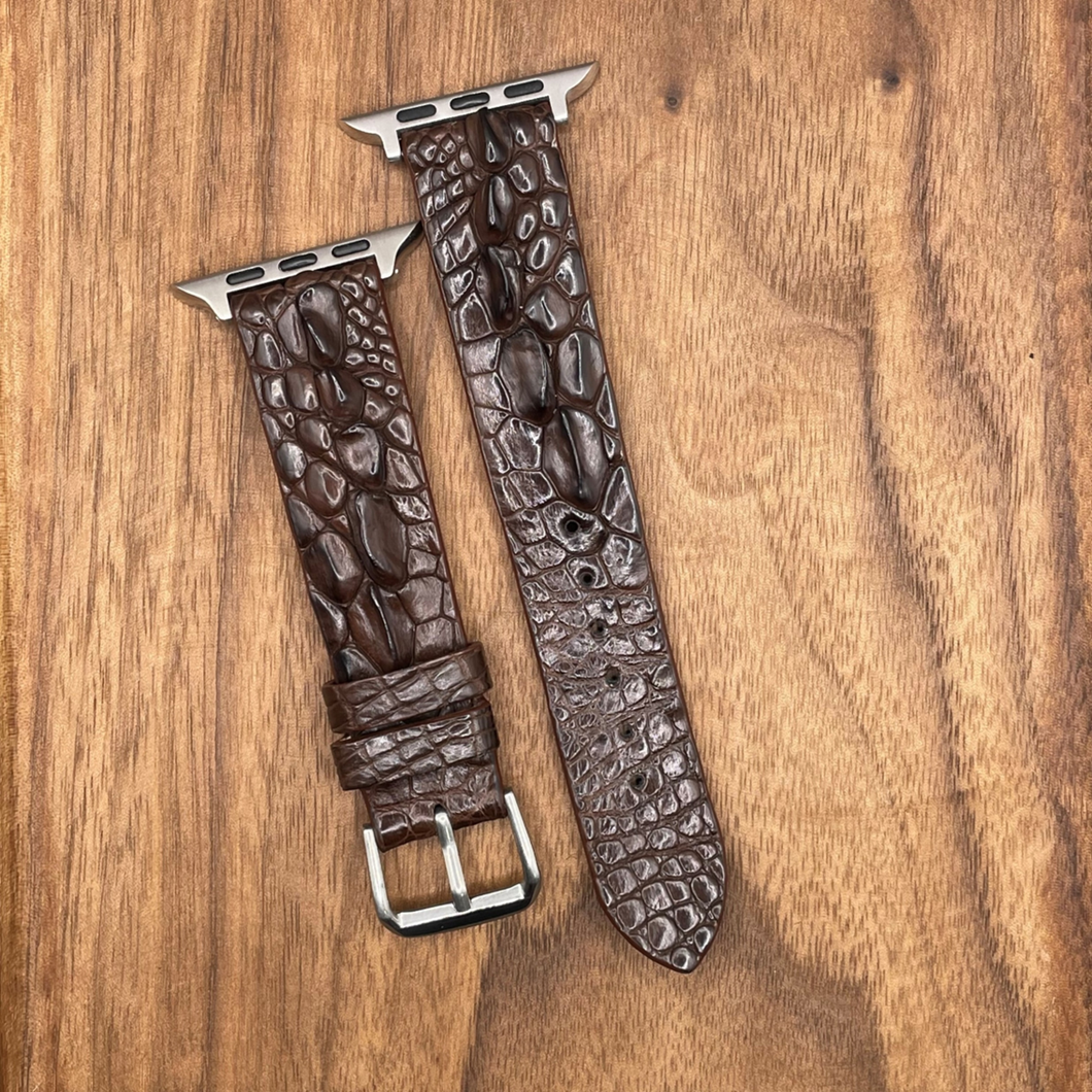 #702 (Suitable for Apple Watch) Dark Brown Crocodile Hornback Leather Watch Strap