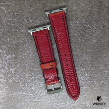 Load image into Gallery viewer, #428 (Suitable for Apple Watch) Fiery Red Crocodile Belly Leather Watch Strap with Black Stitches