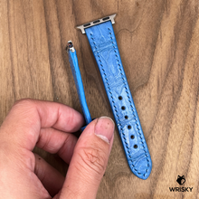 Load image into Gallery viewer, #986 (Suitable for Apple Watch) Sky Blue Crocodile Belly Leather Watch Strap with Sky Blue Stitches