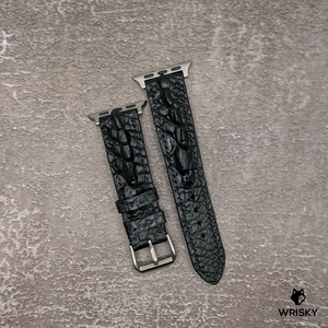 #505 (For Apple Watch) Black Hornback Crocodile Leather Watch Strap with Black Stitches
