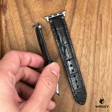 Load image into Gallery viewer, #878 (Suitable for Apple Watch) Black Crocodile Belly Leather Watch Strap with Black Stitches