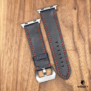 #816 (Suitable for Apple Watch) Deep Sea Blue Ostrich Leg Leather Watch Strap with Red Stitches