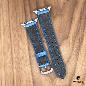 #986 (Suitable for Apple Watch) Sky Blue Crocodile Belly Leather Watch Strap with Sky Blue Stitches