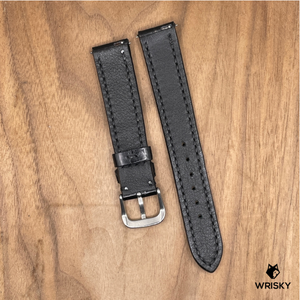 #1014 17/16mm Black Crocodile Belly Leather Watch Strap with Black Stitches