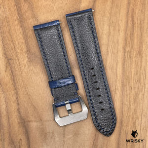 #1022 24/22mm Blue Crocodile Belly Leather Watch Strap with Dark Blue Stitches