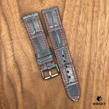 Load image into Gallery viewer, #627 20/18mm Gunmetal Grey Crocodile Belly Leather Watch Strap with Red Stitches