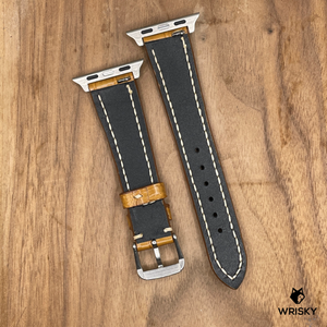 #965 (Suitable for Apple Watch) Cognac Brown Crocodile Belly Leather Watch Strap with Cream Stitches