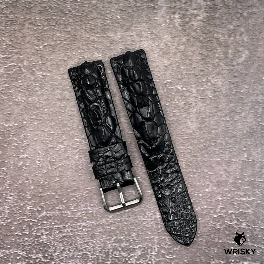 #542 20/18mm Black Hornback Crocodile Leather Watch Strap