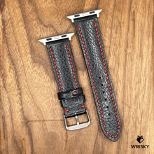 Load image into Gallery viewer, #879 (Suitable for Apple Watch) Black Crocodile Belly Leather Watch Strap with Red Stitches