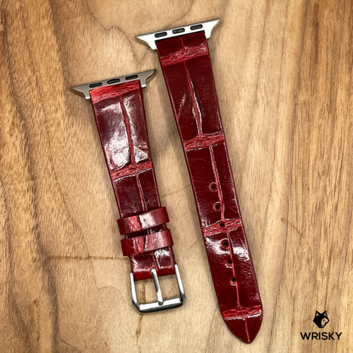 #898 (Suitable for Apple Watch) Wine Red Crocodile Belly Leather Watch Strap