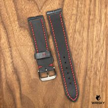 Load image into Gallery viewer, #627 20/18mm Gunmetal Grey Crocodile Belly Leather Watch Strap with Red Stitches