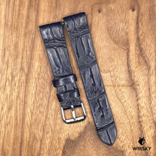 Load image into Gallery viewer, #778 (Quick Release Spring Bar) 19/16mm Dark Blue Crocodile Belly Leather Watch Strap with Black Stitches