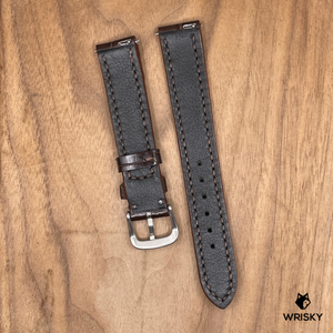 #1015 17/16mm Dark Brown Crocodile Belly Leather Watch Strap with Dark Brown Stitches