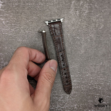 Load image into Gallery viewer, #506 (For Apple Watch) Dark Brown Crocodile Belly Leather Watch Strap with Brown Stitches and Quick release spring bar