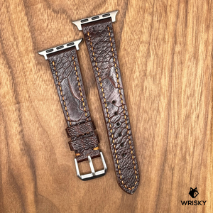 #741 (Suitable for Apple Watch) Brown Ostrich Leg Leather Watch Strap with Brown Stitches