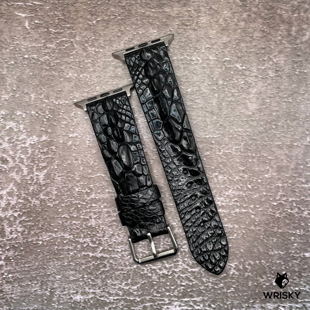 #608 (Suitable for Apple Watch) Black Hornback Crocodile Leather Watch Strap