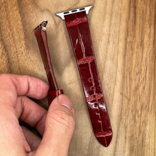 Load image into Gallery viewer, #898 (Suitable for Apple Watch) Wine Red Crocodile Belly Leather Watch Strap