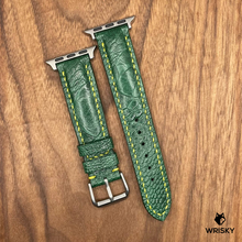 Load image into Gallery viewer, #646 (Suitable for Apple Watch) Emerald Green Ostrich Leg Leather Watch Strap with Yellow Stitches