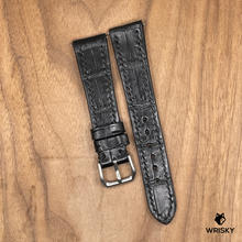 Load image into Gallery viewer, #1016 (Quick Release Spring Bar) 20/16mm Black Crocodile Belly Leather Watch Strap with Black Stitches